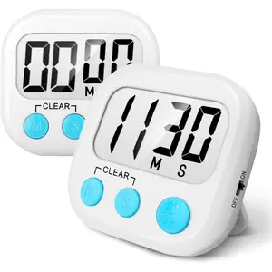 2 Pack Digital Kitchen Timer Big Digits Loud Alarm Magnetic Backing Stand for Cooking Baking White