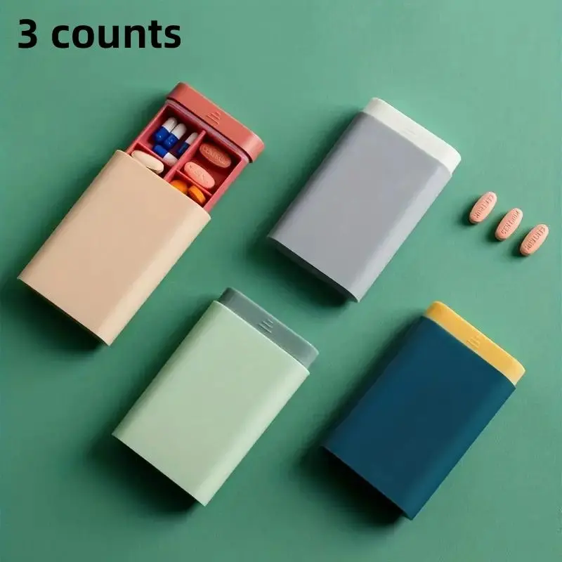 Portable Pill Organizer, Medicine Organizer, 3 Counts Random Color Multi-grid Pill Box, Pill Storage Box for Travel, Small Organizer for Daily Use, Healthcare, Convenience