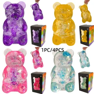 1/2/4PCS Squishy Bear Stress Toy, Soft Sensory Fidget Toy with Glitter Liquid Filling, Squeeze Anxiety Relief Toy for Kids & Adults, Party Favors, Desk Toy, Soft Squishies