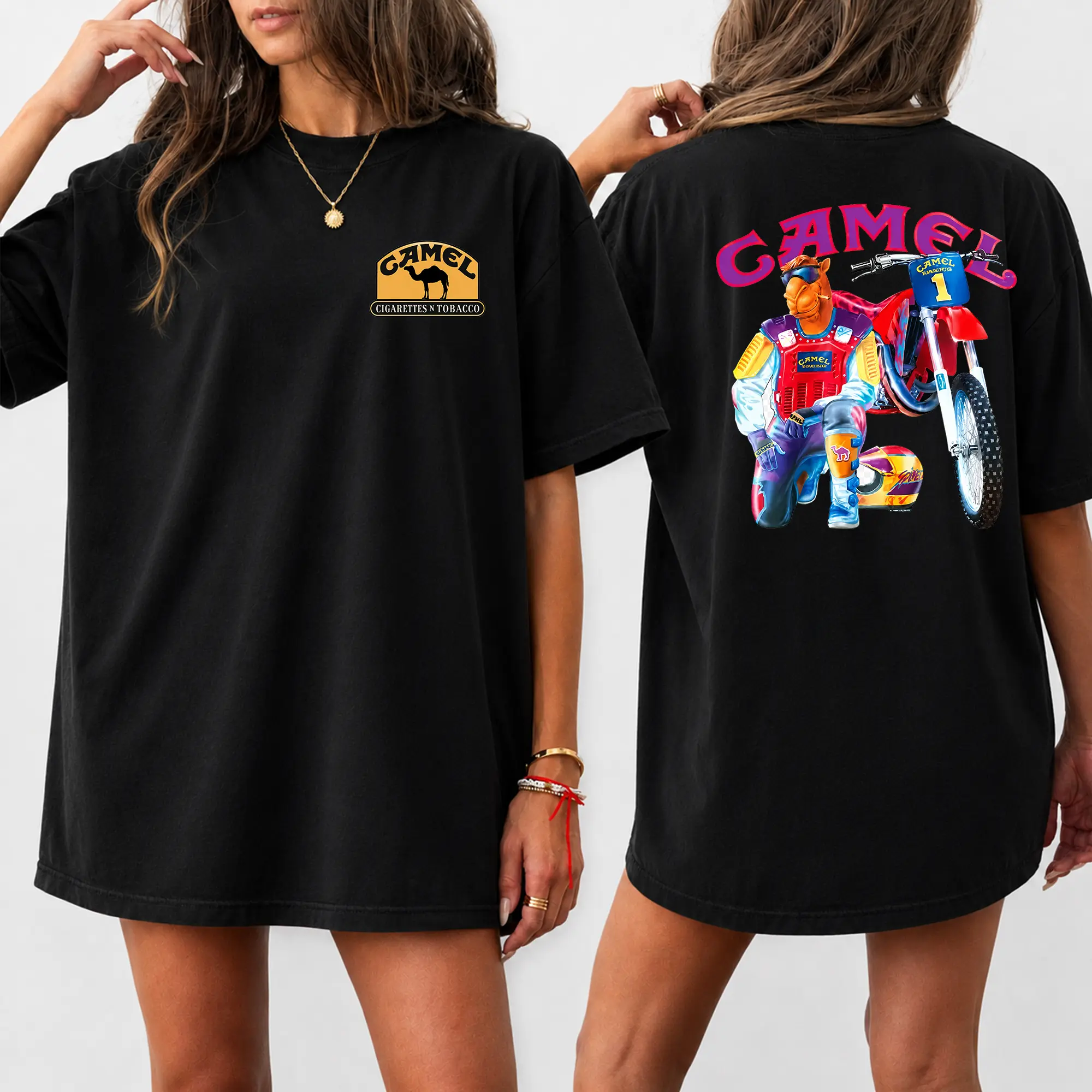 2026 Camel Smokercross Printed Oversized T-Shirt, Unisex Luxury Pure Cotton Short Sleeve Tee, Retro Y2K Streetwear Washed Vintage Top, Loose Breathable Casual Apparel for Summer Outdoor Daily Street Style, vintage clothing, oversized tshirt woman