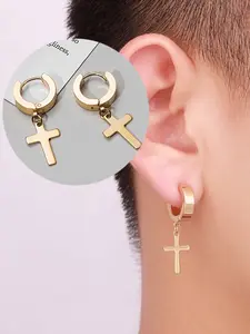 Stainless Steel Cross Hoop Earrings for Men & Women, Dangle Hinged Design, Unisex Fashion Jewelry, Perfect Gift Idea, Versatile Earrings, High Quality Earrings, Stainless Steel Hoops