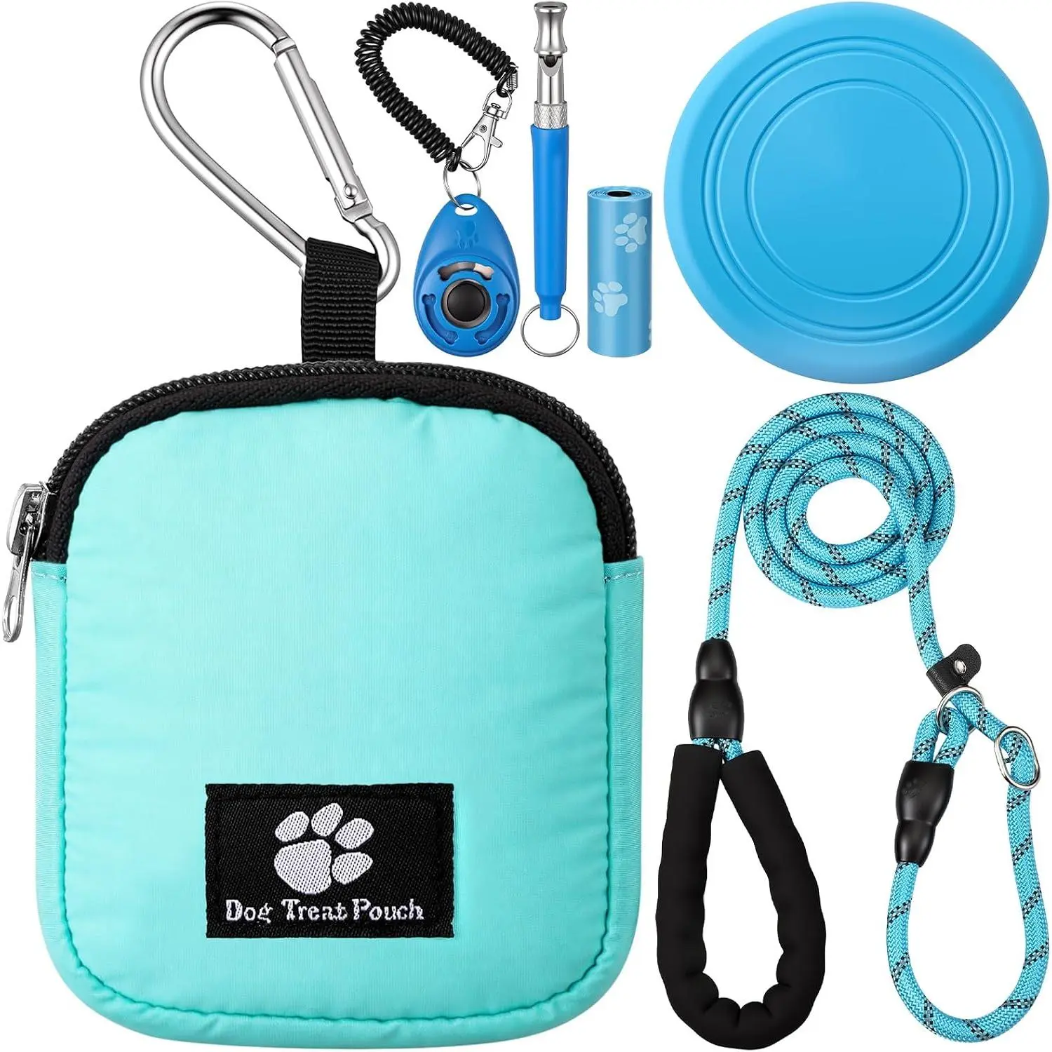 Kit  Pouch with Clip   Clicker Silent Whistle Poop Bag 5 ft Leash Flying Disc for Puppy   Behavior  Trick