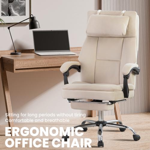 【Bellemave】Office Chair, Big and Tall Executive Office Chair with Footrest, Metal & Wood,Velvet Leather Computer Chair, Ergonomic Reclining Chair High Back, Large Home Office Chair (Black)