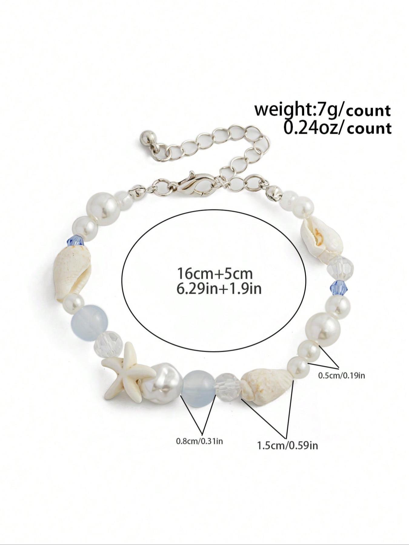 Boho Style Shell & Starfish & Faux Pearl Decorated Bracelet, Fashionable Jewelry for Women & Girls, Trendy All-match & Exquisite Jewelry for Birthday Gift, Trendy Jewellery Accessories, Pearl Beaded Bracelet
