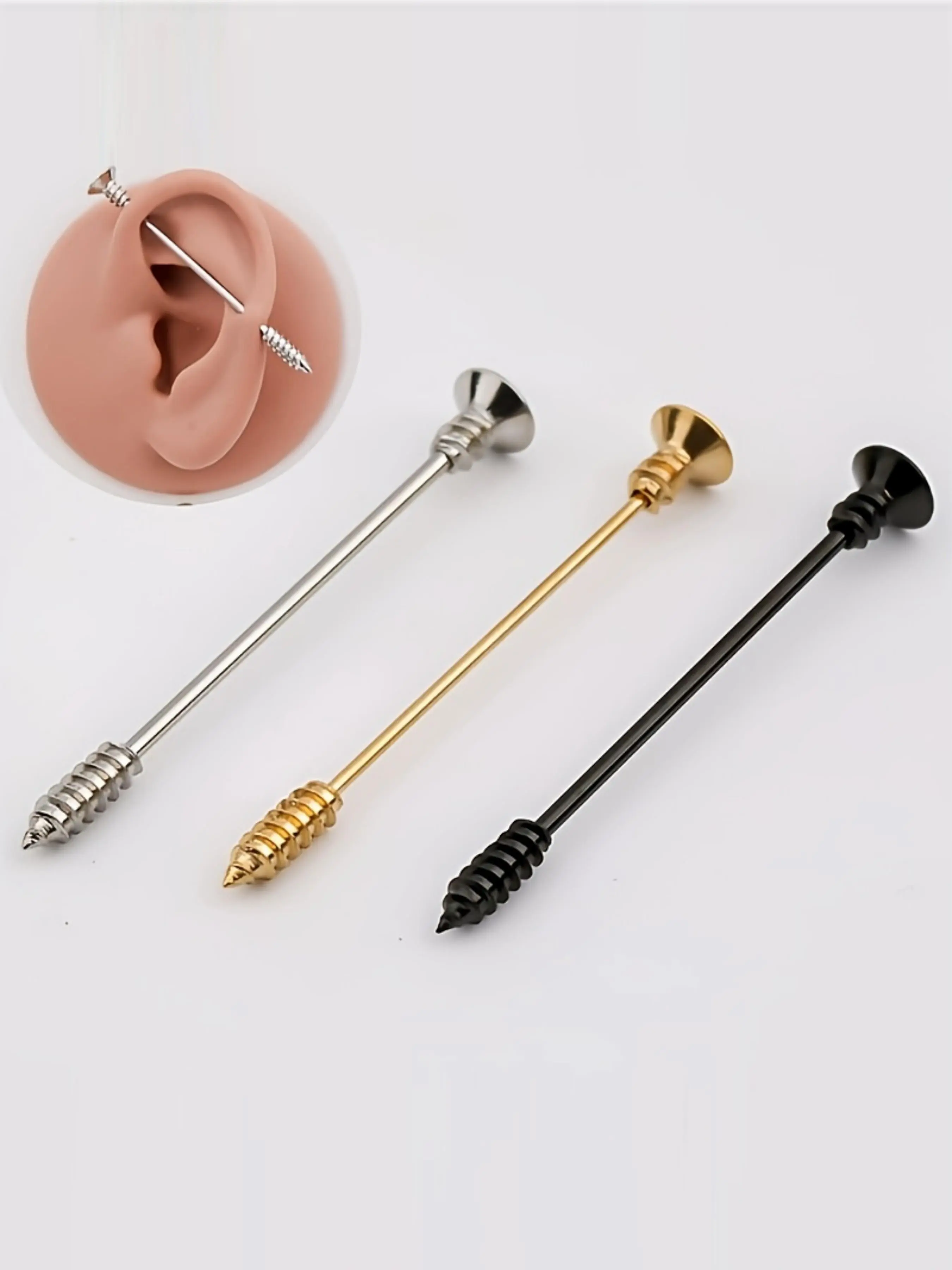 1pc of Personalized Stainless Steel Screw Ear Bridge Industrial Long Barbell Earrings, Suitable for Double Ear Piercings with Removable Ear Bridge Pins, Unisex Additions Perfect for Everyday Wear, Festive Parties, And Gatherings