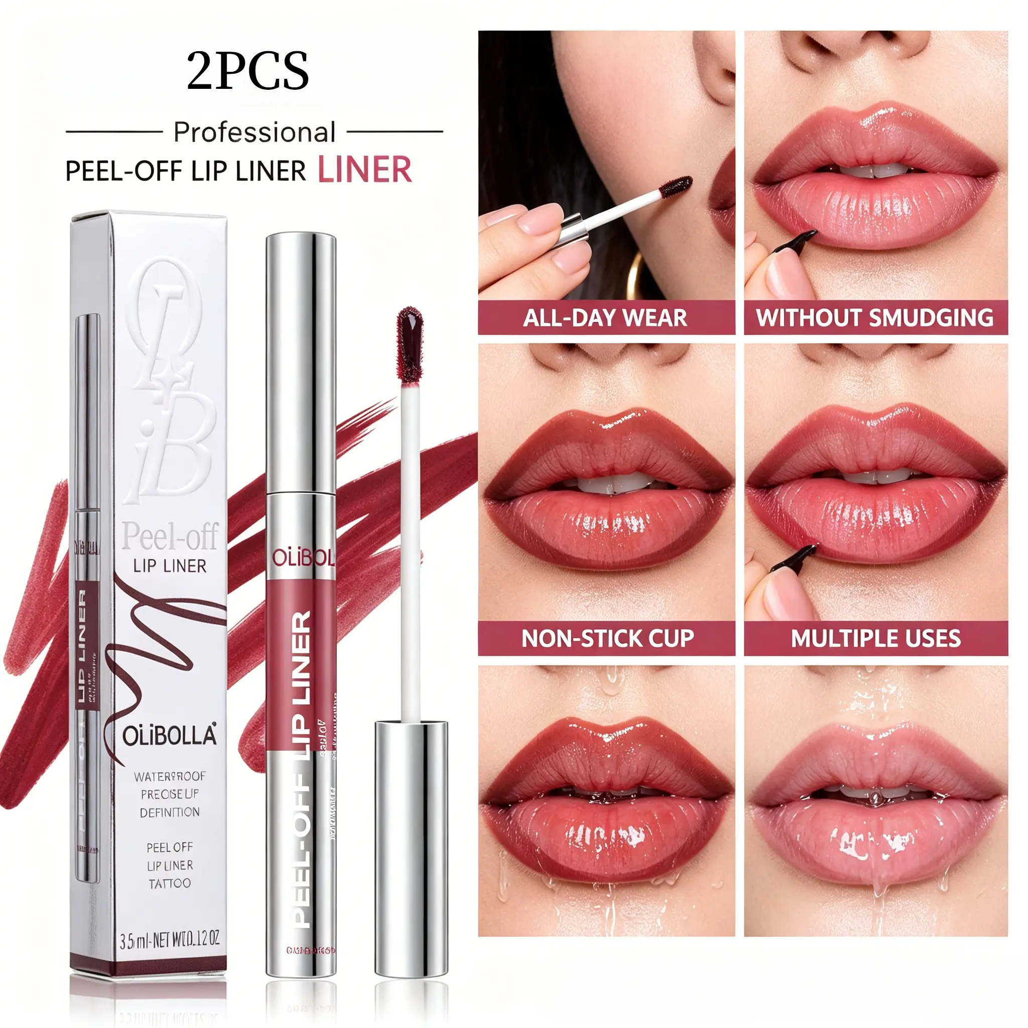 2 Pack Lip Glaze Lip Cosmetic Matte Lip Stain Peel Off Lip Color Durable Waterproof Easy Coloring Tear Off Lipliner Lipgloss Mist Face Mouth Red Lip Mud Color Lip Products Makeup Gift