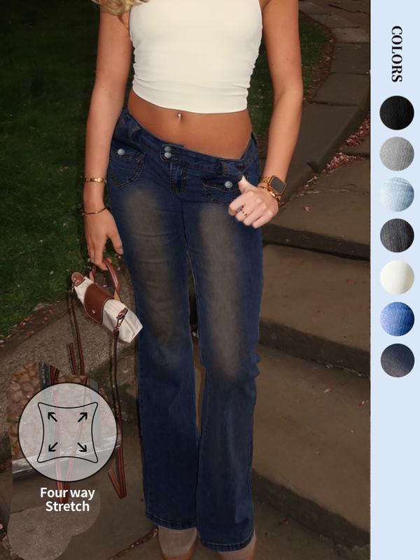 NVFelix Women's Stretch Low Rise Double Button Elastic Skinny Vintage Flare Jeans