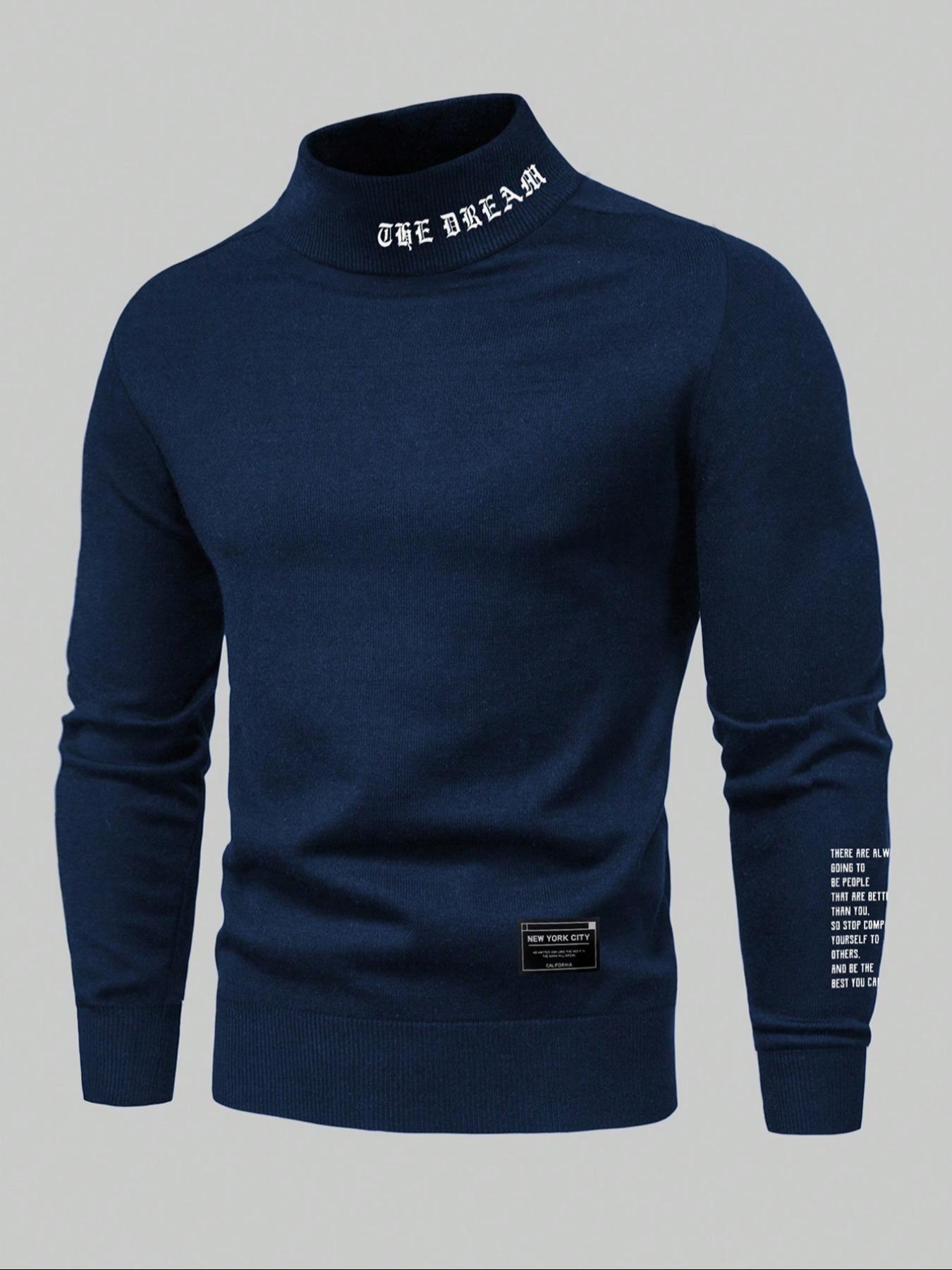 Men's fleece pullover high neck long sleeved sweatshirt,  round neck sweatshirt, basic casual Fitted long sleeved pullover sweatshirt, comfortable and warm round neck sweatshirt for autumn and winter, can be worn on the outside or on the inside