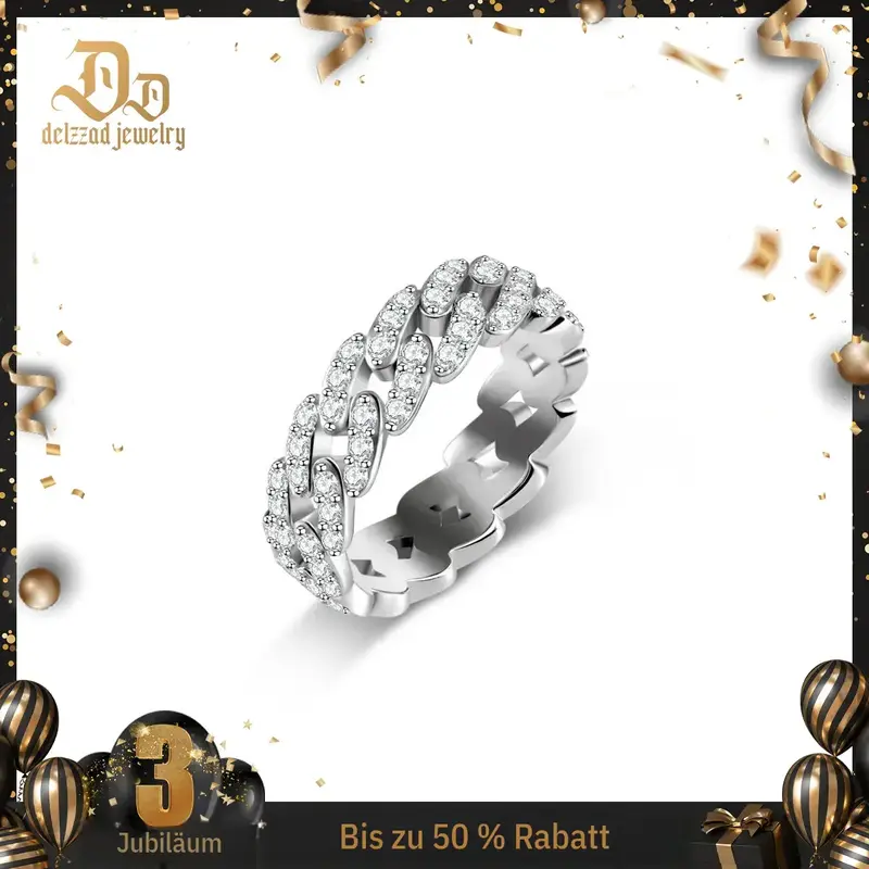 Delzzad S925 1.4ct Round Cuban Ring Synthetic Moissanite Unisex Ring Perfect for Any Occasion & Everyday Wear Birthday Anniversary Valentine's Day Christmas Gift for Men Women