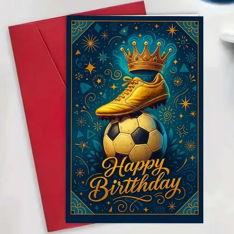 Football Enthusiast Happy Birthday Card, Perfect Gift for Players and Coaches, Stylish Sports Celebration Card with Envelope