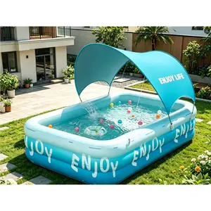 Thickened large inflatable swimming pool, one-click fast inflatable family swimming pool, skin-friendly material, with awning design, suitable for indoor and outdoor gardens, for adults and children to play in the water in summer.