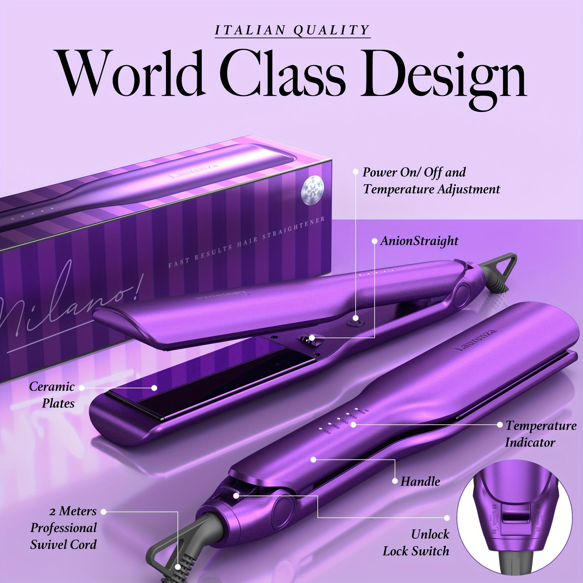 Laurenza Milano 2-in-1 Hair Straightener and Curler - 8.5 Inch² Extra-Large 3D Floating Ceramic Flat Iron with 20 Million Cm³ Anion Outlet, Dual Voltage, SuperMax Design for Salon-Quality Styling at Home