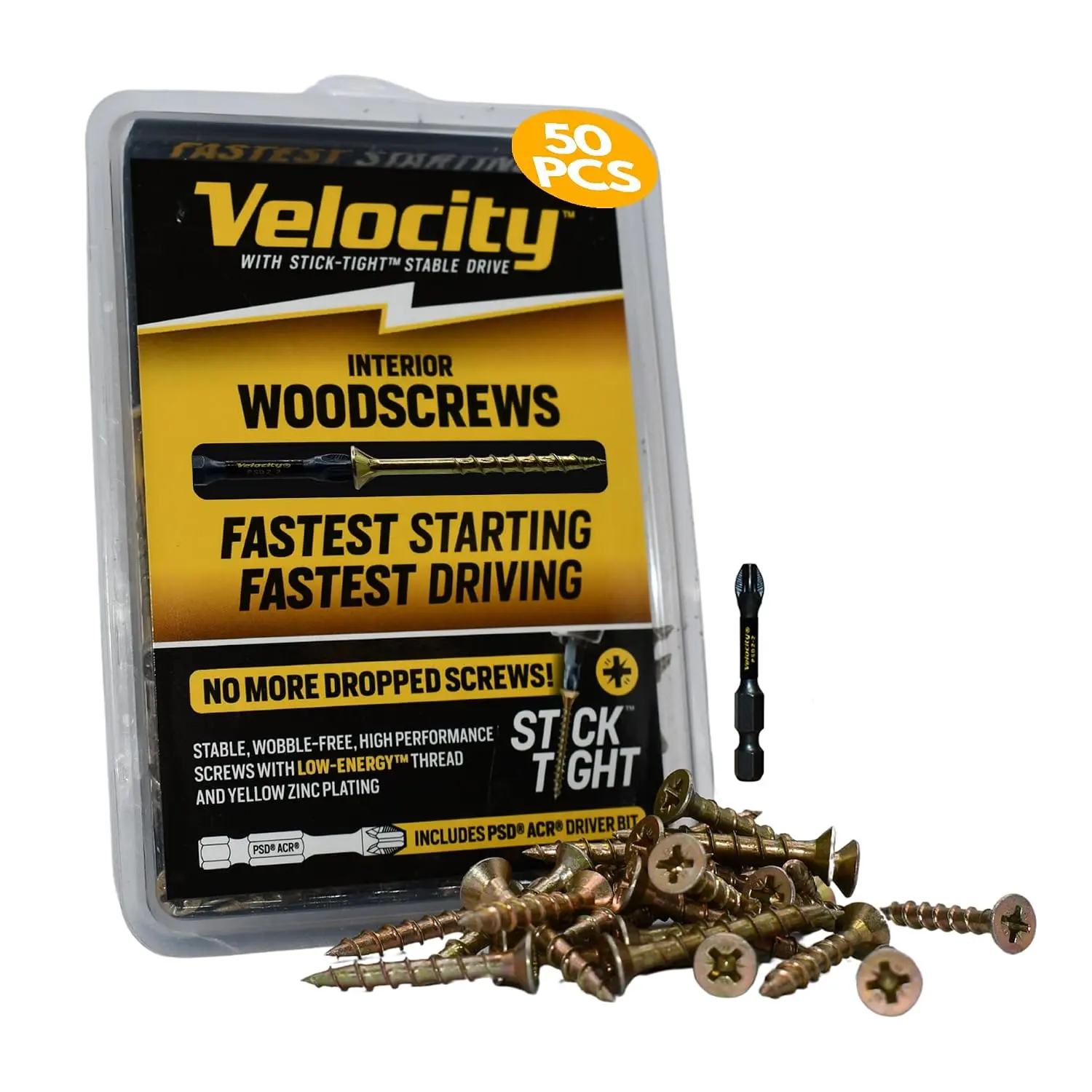 Velocity Interior 2 3/4  Screws DIY Pack (Size #10, 50 count) – Zinc and Yellow Coating, Stick-Tight Technology Screw for  Working with  ACR Driver Bit