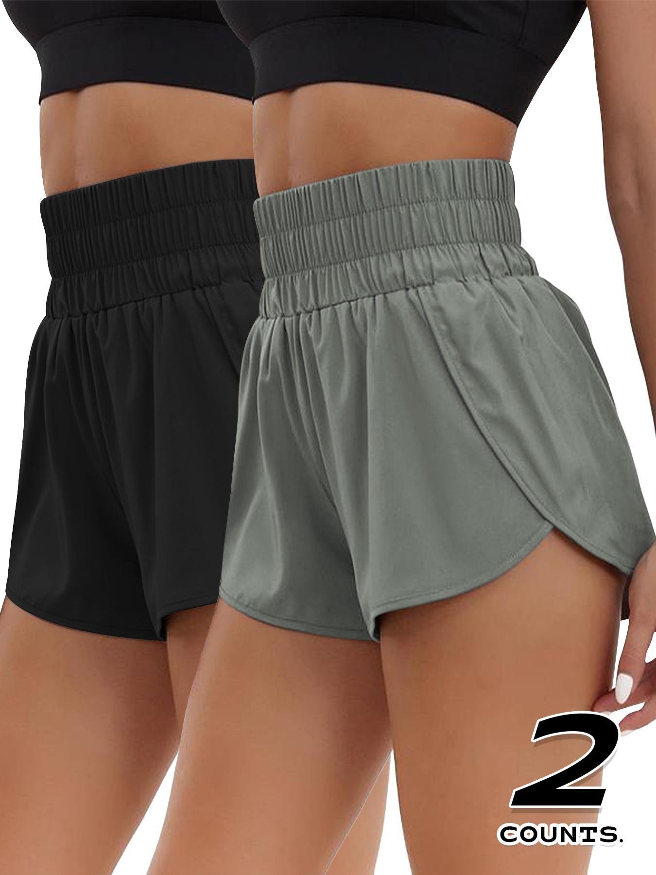 Women's Solid High Waist Gym Shorts, Breathable Comfortable Gym Workout Shorts, Ladies Sportswear for Indoor Outdoor Wear