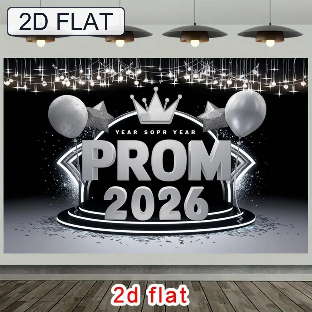 1pc 2026 Prom Silver Crown Balloons Stars Sleek Durable Soft Polyester Backdrop Banner, Glam Garden Indoor Party Decor, No Electricity, Valentine's Gift (Textiles & Soft Furnishings)