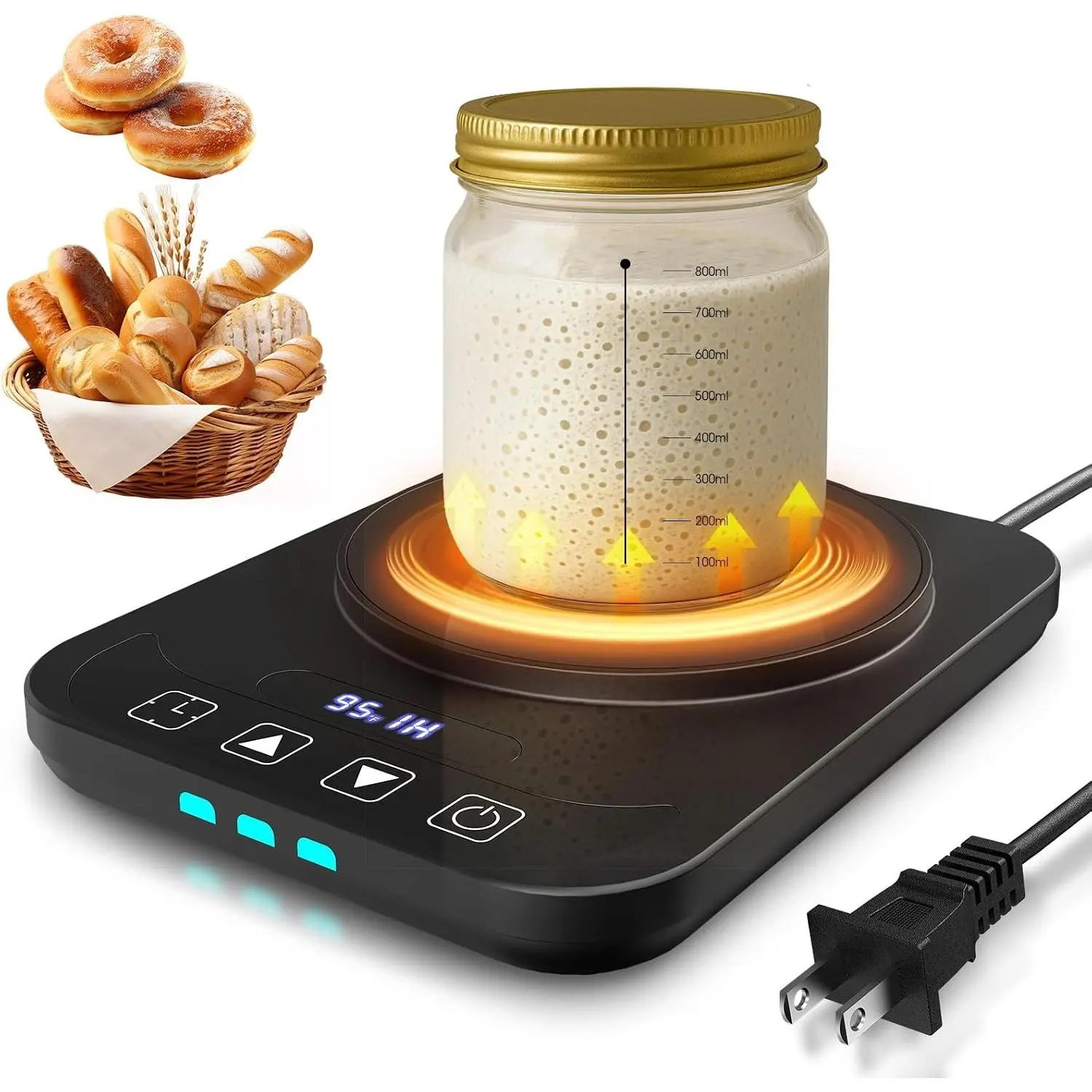 Sourdough Starter Warmer,  1°F Thermostat Control (70-100°F) Sourdough Warming Mat, Auto Warming /Off, 12-Hour Timer Sourdough Warmer for  Baking (No Jar Included)