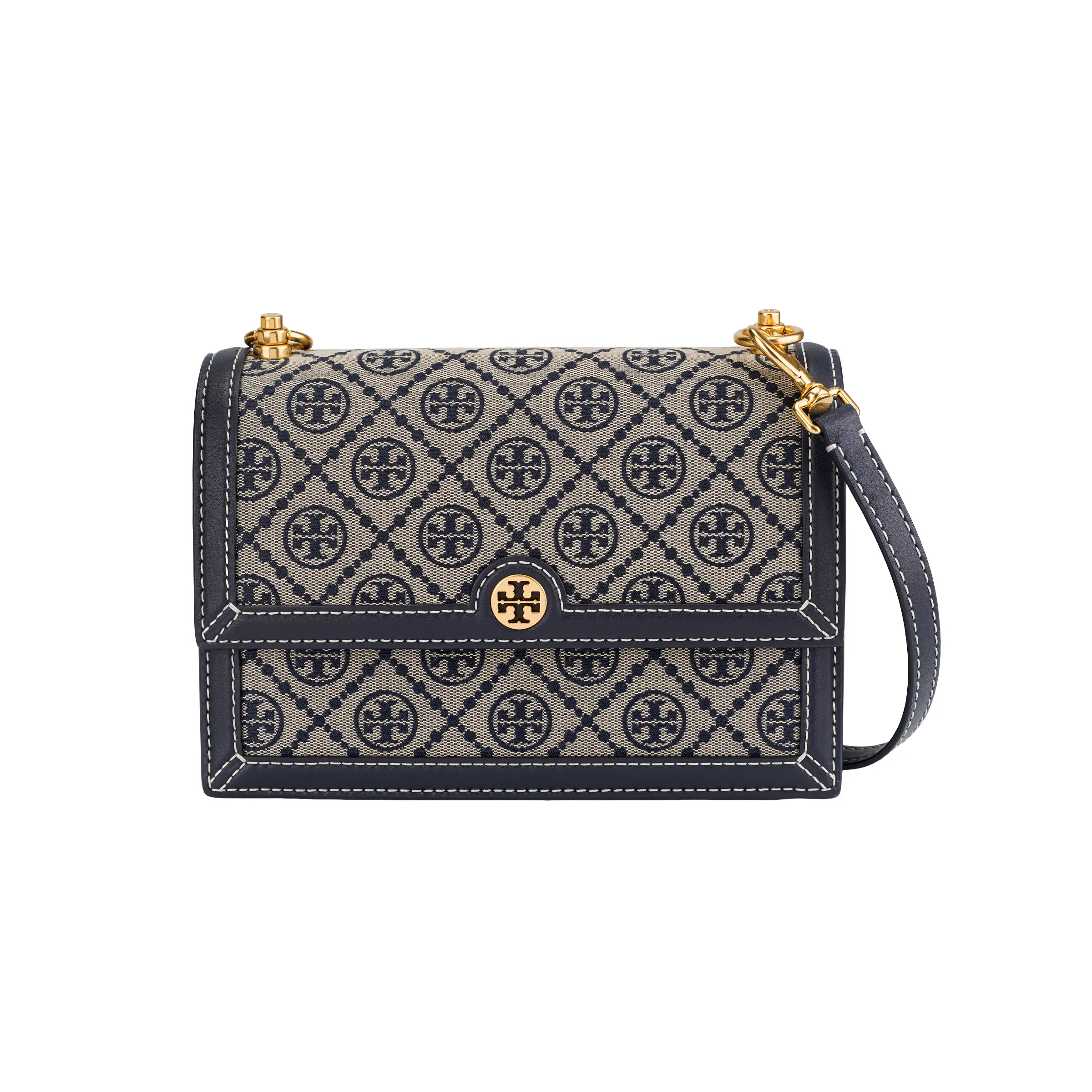 Tory Burch T Monogram Small Crossbody Bag for Women – Canvas and Leather, Navy Blue