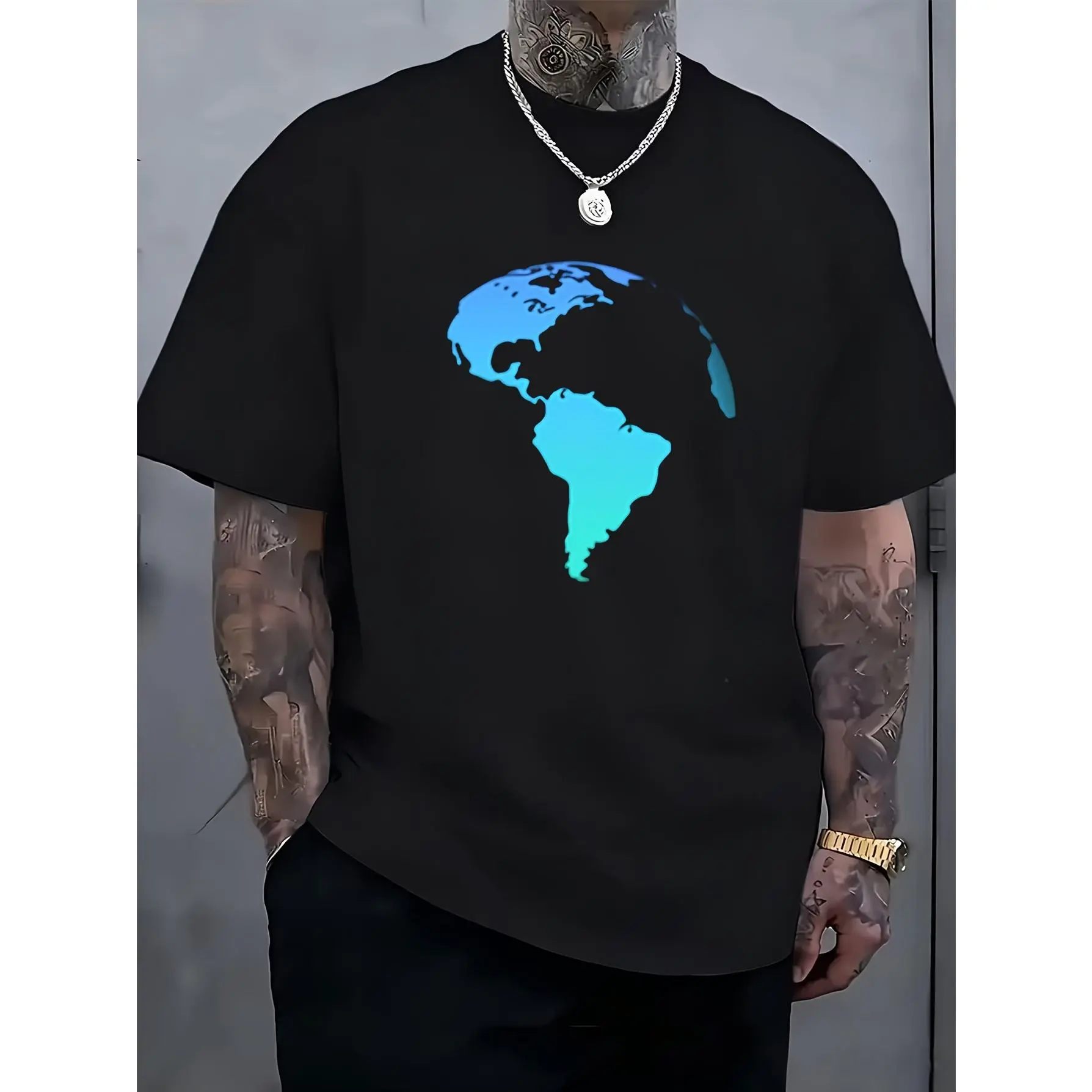 World Map Adventure Graphic T-Shirt for Men, 100% Cotton Crew Neck Short Sleeve Travel Outdoor Explorer Tee