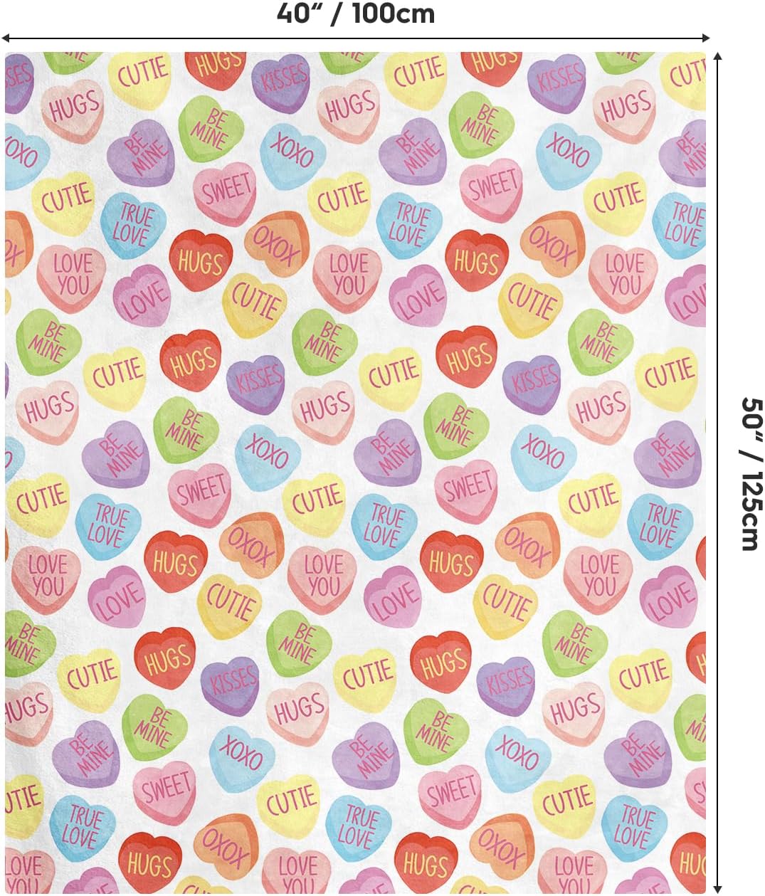 Valentine Flannel Blanket Throw, Pink Hearts with Words Soft Fuzzy Plush Cozy Fleece Blankets for Couch Sofa Bed Lounging, Ideal Gifts for Kids Adults Wife Self, 50x60