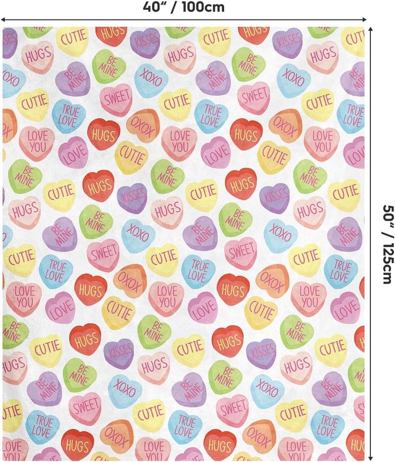 Valentine Flannel Blanket Throw, Pink Hearts with Words Soft Fuzzy Plush Cozy Fleece Blankets for Couch Sofa Bed Lounging, Ideal Gifts for Kids Adults Wife Self, 50x60
