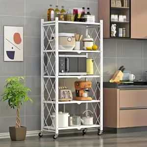 3/4/5 Layer Folding Storage Rack, No Installation, with Wheels, Can Move Freely, Suitable for Living Rooms, Kitchens, Garages, Study Rooms, Basement Storage Rooms, Practical Shelves, Multi-Tier Office Storage Rack Standing Shelf, Standing Shelf
