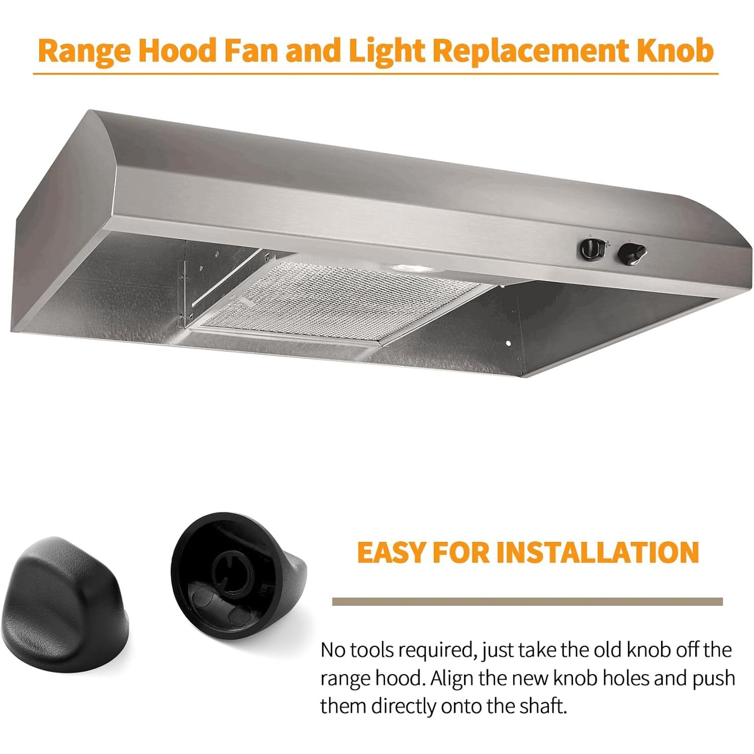 2 count Upgraded S99360232 Range Hood Knob Replacement for Broan Range  S600348 Black Fan and Light Knobs Broan Range Hood  Plastic Control Knobs Nutone Range Vent Hood Knobs