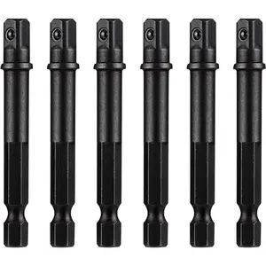 6 Pack 1/4 Inch Square Socket Adapter Bits for Drill and  Driver - Power Bit Set for Automotive DIY, Hex Shank, Black