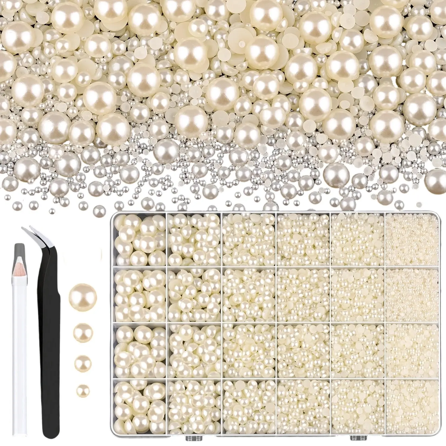 16000 Flat Back Decorative Pearls, 3/5/6/8mm, Ab Pearl Coating, DIY Nail Art, Clothing, Cups, Shoes, Fabric Embellishments