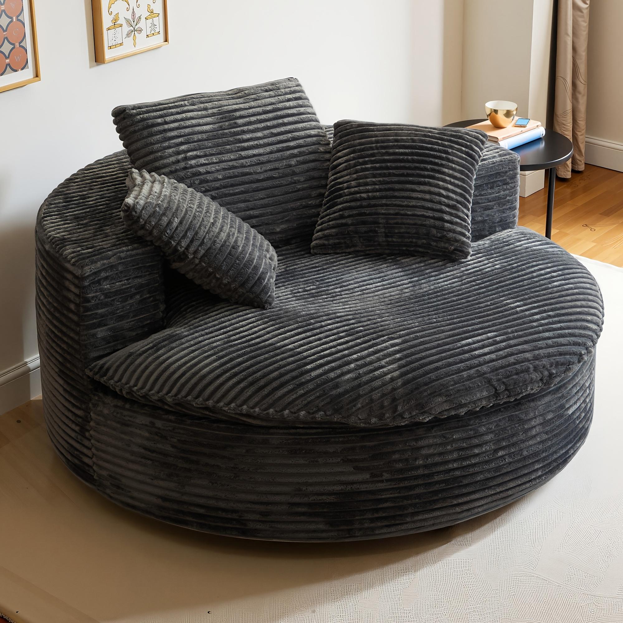 Round Boneless Couch, Cloud Sofa Bed with Memory Foam Sectional, No Assemble Required Modular Couch for Small Space, Includes 3 Pillows for Living Room, Dorm, Apartmen