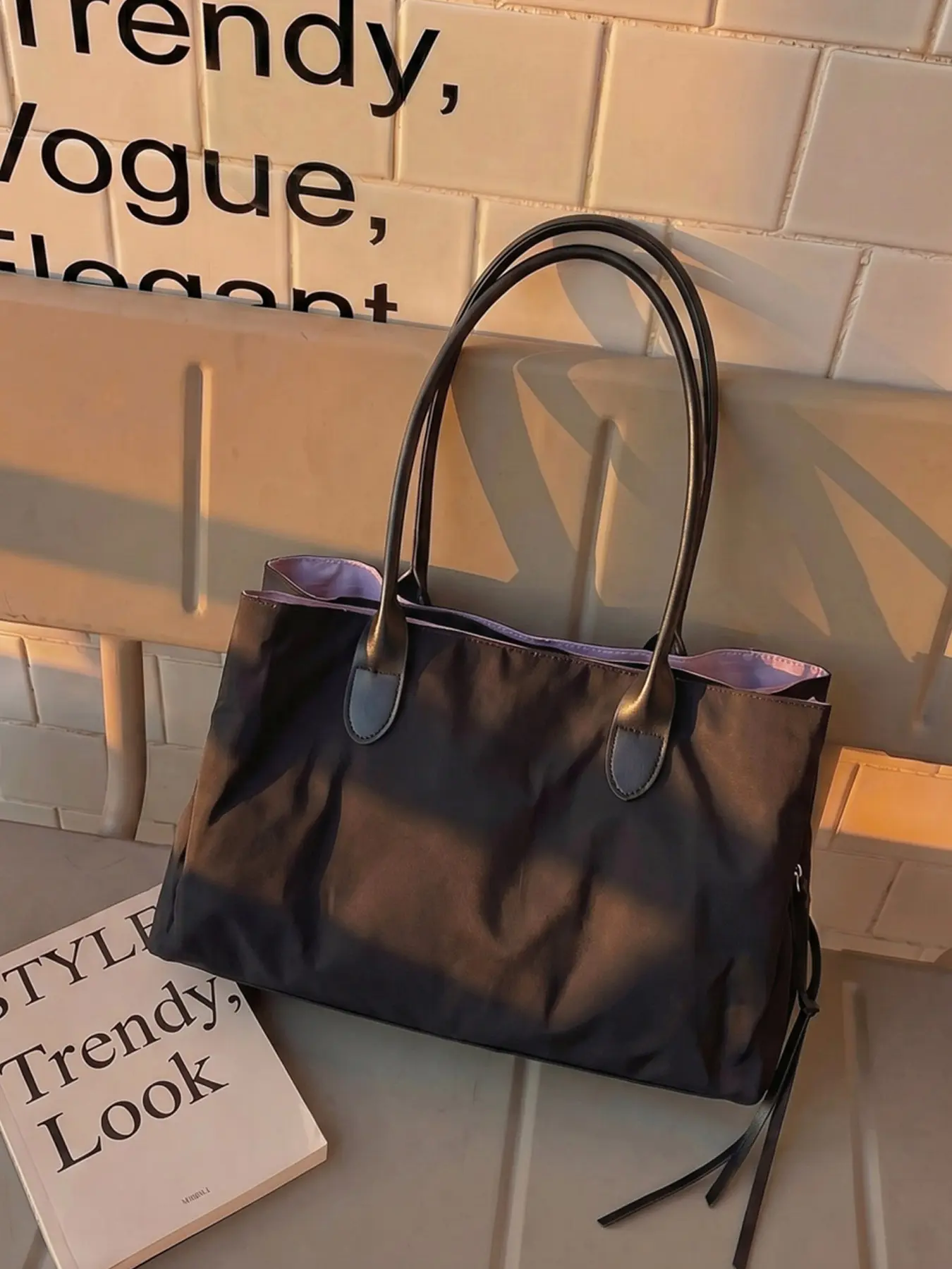 1 Pack Black Large Capacity Nylon Tote Shoulder Bag, Stylish Women Handbag, Casual Shopping Purse for Daily Commute, Office Work and Weekend Travel Outings