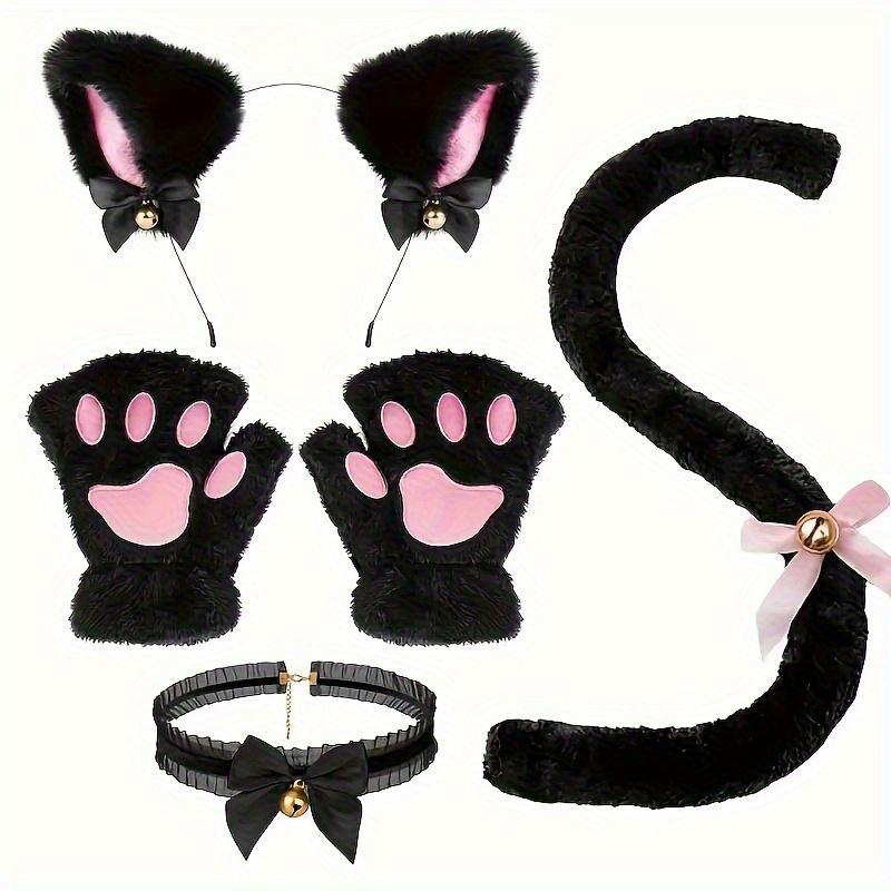 NewNew5pcs Cute Cat Costume Set - Headband, Gloves, Collar & Tail |             Black & White Polyester Animal Outfit for Halloween, Birthdays, Themed Parties |             No Power Needed, Playful & Durable, Photogenic Accessories, Cat Lovers/Costume Ent