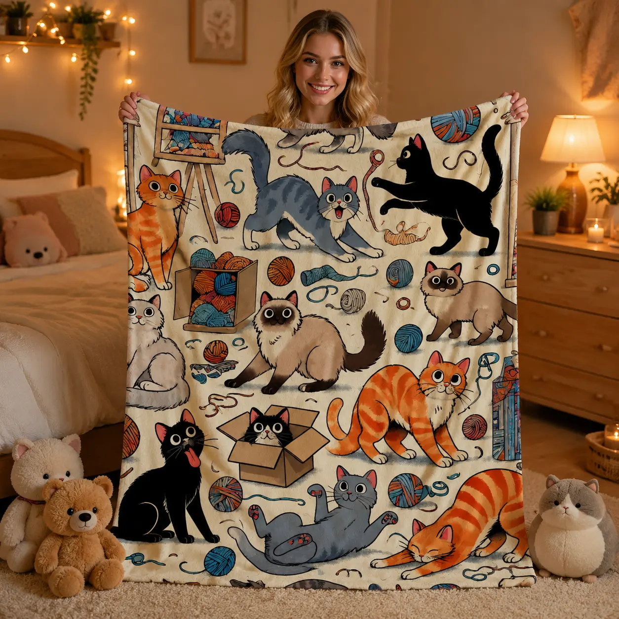 Personalized Cat Blanket for Cat Lovers, Cute Cat Pattern Flannel Throw Blanket, Soft Cozy Pet Lover Blanket Gift for Cat Moms & Pet Parents, Custom Animal Graphic Blanket for Bed Sofa Home Decor, Warm Decorative Blanket, Perfect Christmas Holiday Gift