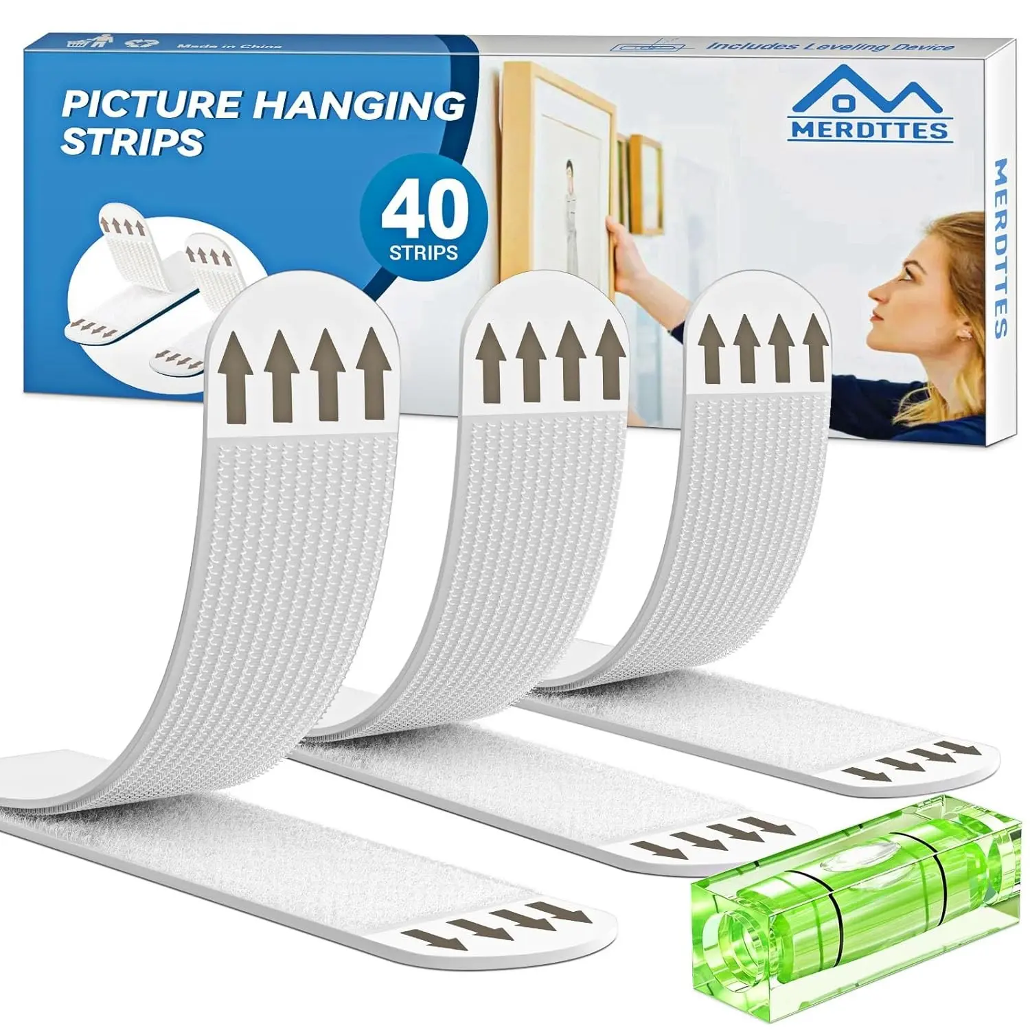 Heavy Duty Large Picture Hanging Strips 20-Pairs (40 Packs) Adhesive Picture Hangers No Damage Nail-Free Wall Hanger Poster Hanger Strips Hooks for Wall Decoration