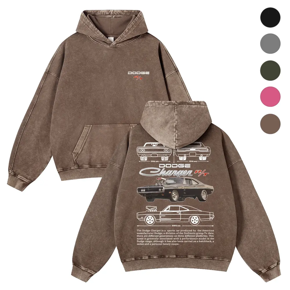 Muscle Car Blueprint Graphic Hoodie, Retro Performance Car Drawing Frony&Back Printed  380g Autumn VIntage Washed Hoodie Graphic Sweatshirt