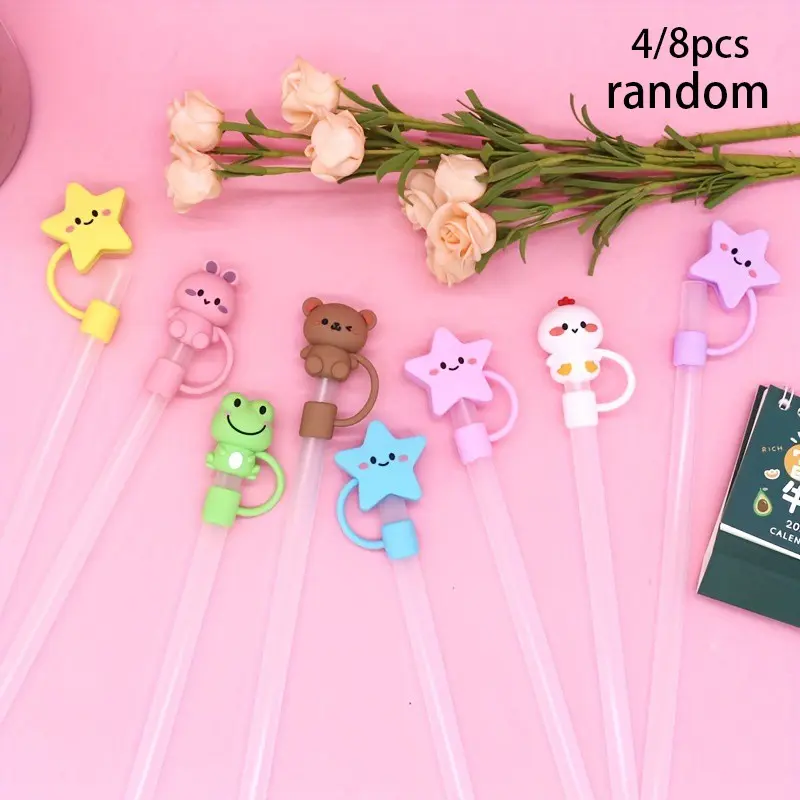 4/8pcs Reusable Silicone Straw Covers for Stanley Cups 40oz & 30oz - Dust-Proof, Cute Cartoon Design, Kitchen Accessory, Silicone Straw Tip Cover