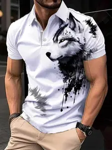 Men's Summer Polo Shirt, Polo Style, Quick-Dry Cool Feeling Breathable Short Sleeve, Business Casual Top, Geometric Design, Fitted, All Seasons, Casual Wear