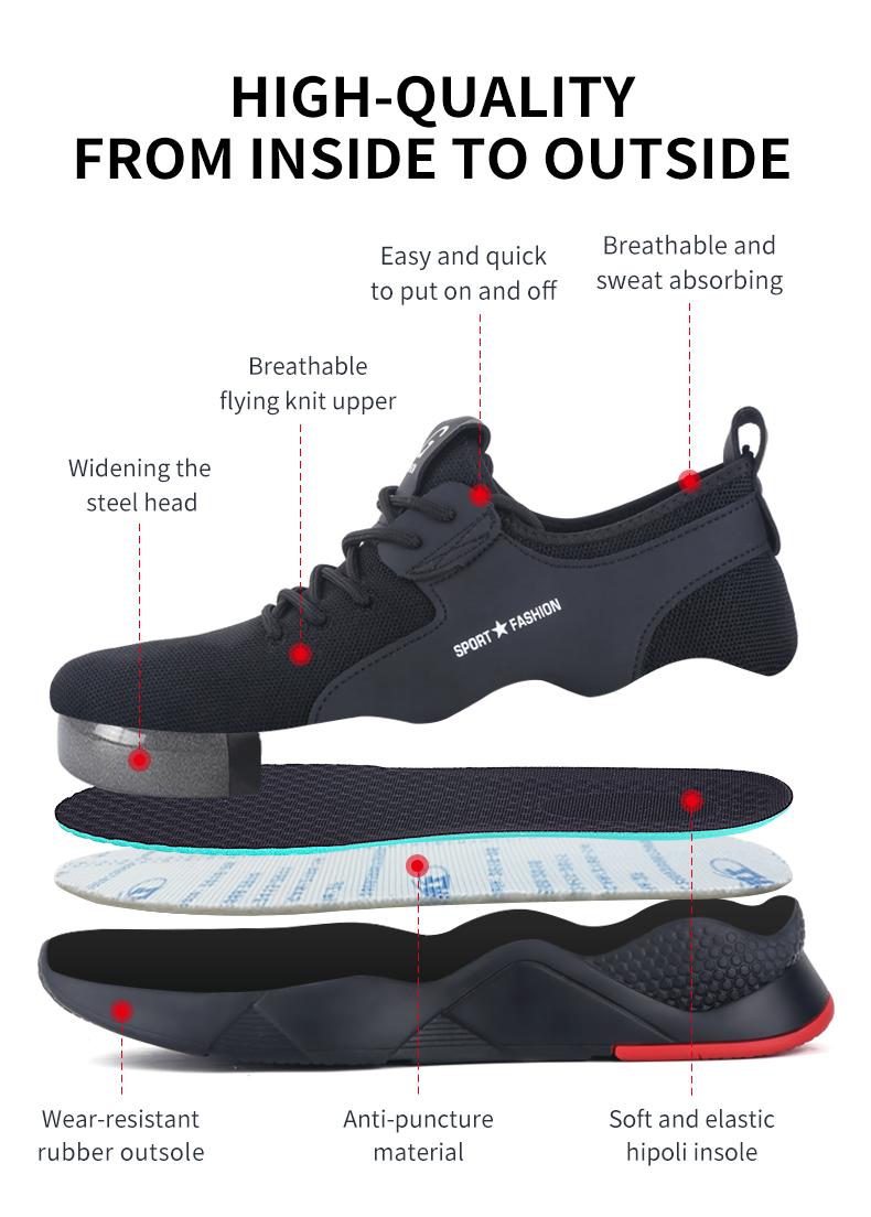 Steel Toe Work Safety Shoes  Work Sneakers Breathable Lightweight Indestructible Shoes Men Safety Shoes