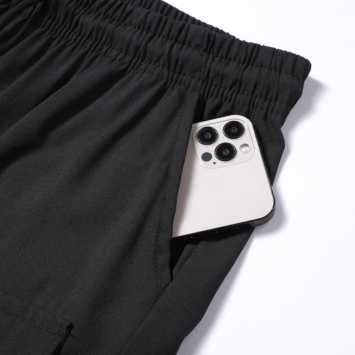 Everyday Essential Timeless Classic Mens Black Cargo Pants Casual Elastic Waist Multi Pocket Loose Fit Trousers for Casual Gatherings and Daily Life