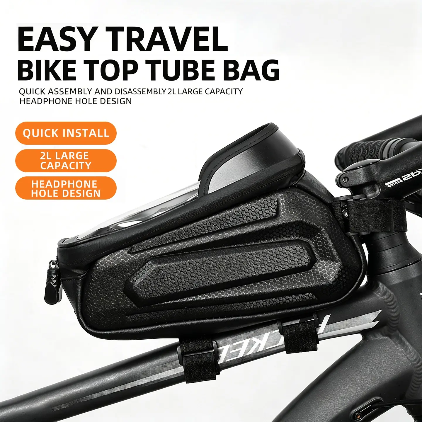 2L Hard Shell Bike Front Frame Bag Waterproof Touch Screen Phone Storage Pouch Double Zipper Top Tube Holder For MTB Road Bike Bicycle Bag