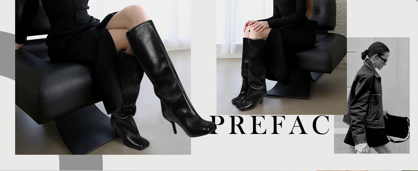 SUNDAY MIRTH Women's Knee High Suede Boots for Women Wide Calf Square Toe Stiletto Heels Tall Boots Pull On High Heel Long Booties