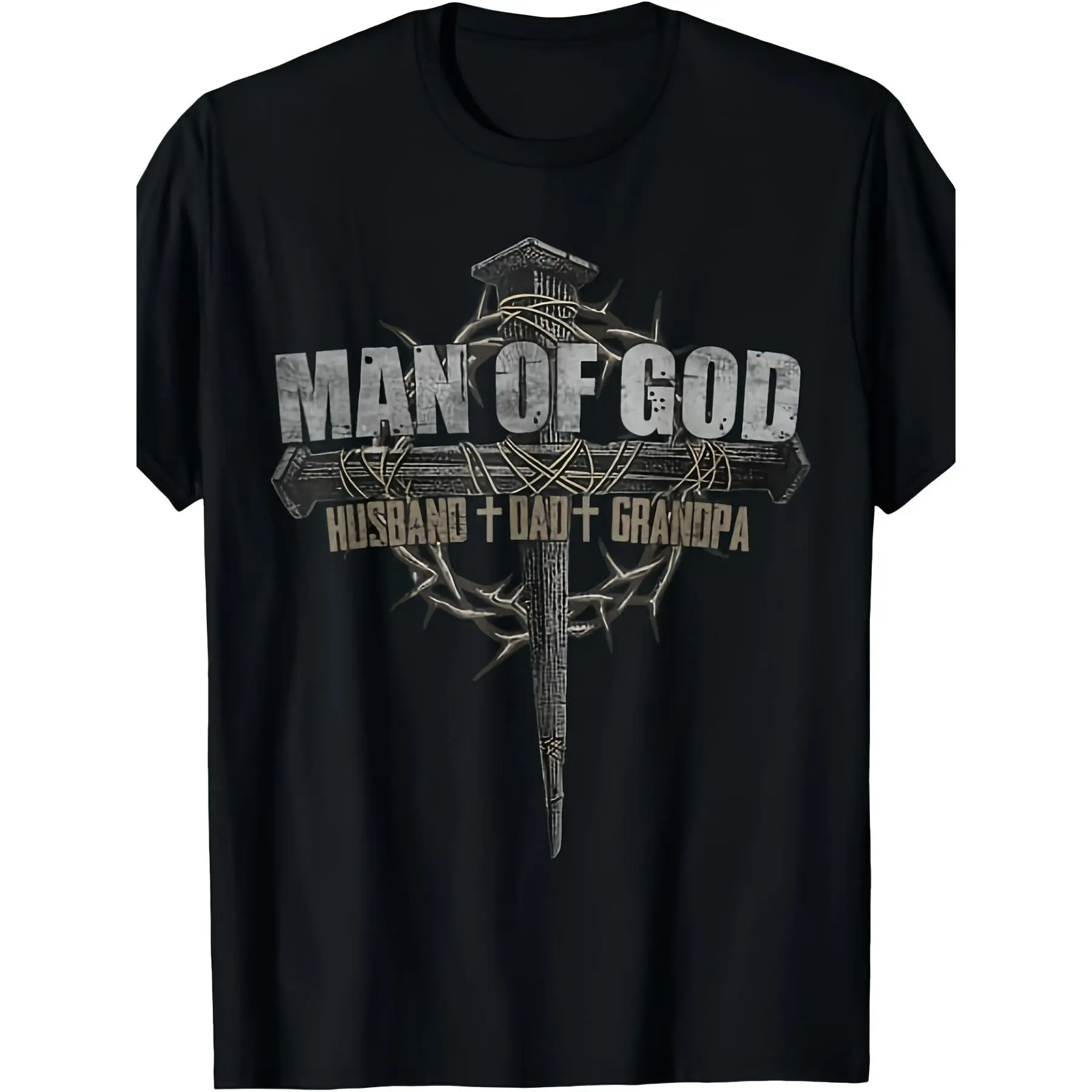 for Man of God Husband Dad Grandpa Cross Christian TShirt Same Style for Men And Unisex 2026 Summer Leeved Printed Pure Crew Neck AllSeason Vintage Style Regular Fit