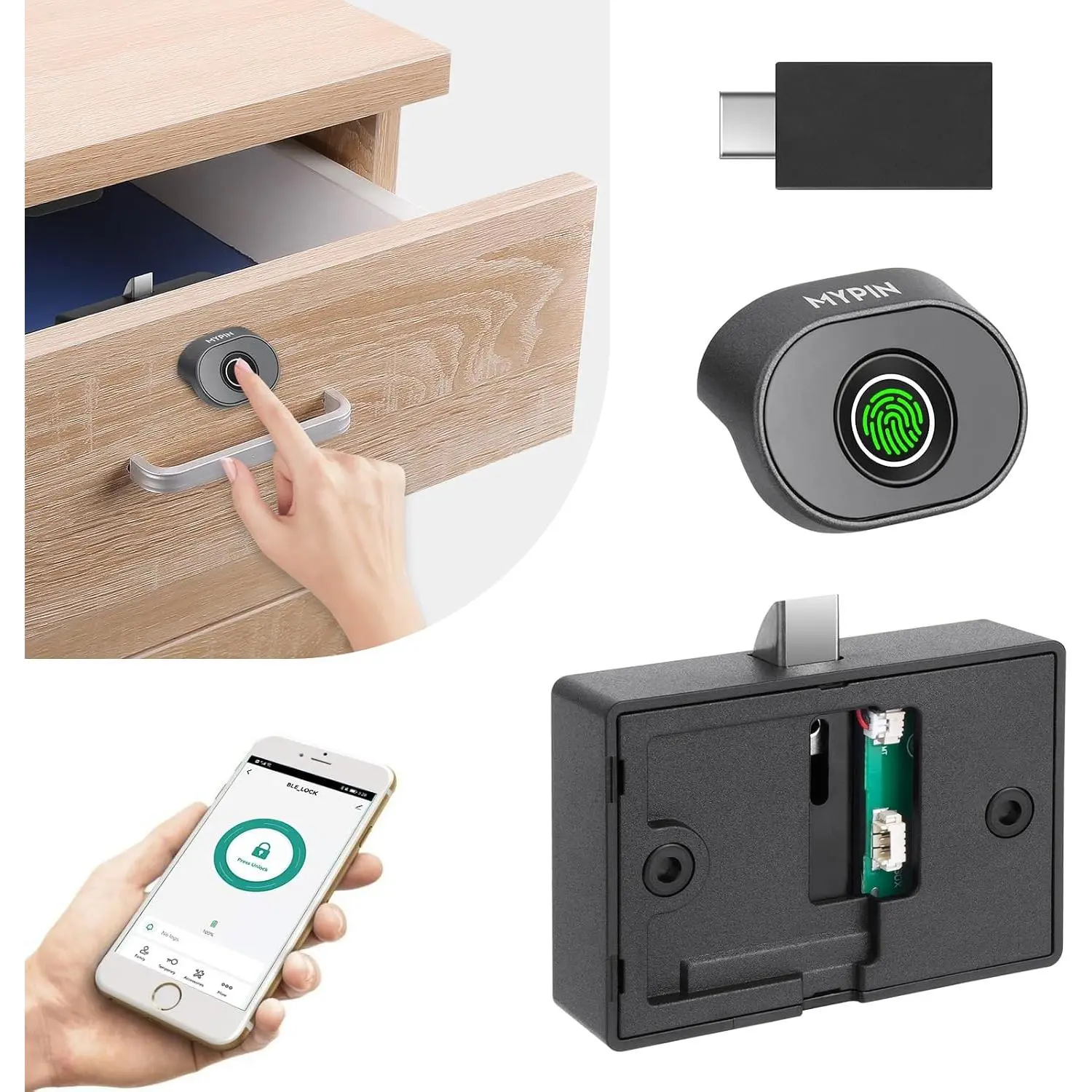 Fingerprint Cabinet Lock,  Biometric Keyless  File Drawer Wardrobe,  Safety Electric DIY Wooden Furniture  (Alloy Steel)