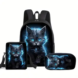 Fl1pc/2pcs/3pcs Backpack Set, 2D Flat Print Backpack Shoulder Bag Pouch, Multipurpose Functional School Bags for Teens & Young Adults, Daily Commute Travel Study Storage Kit