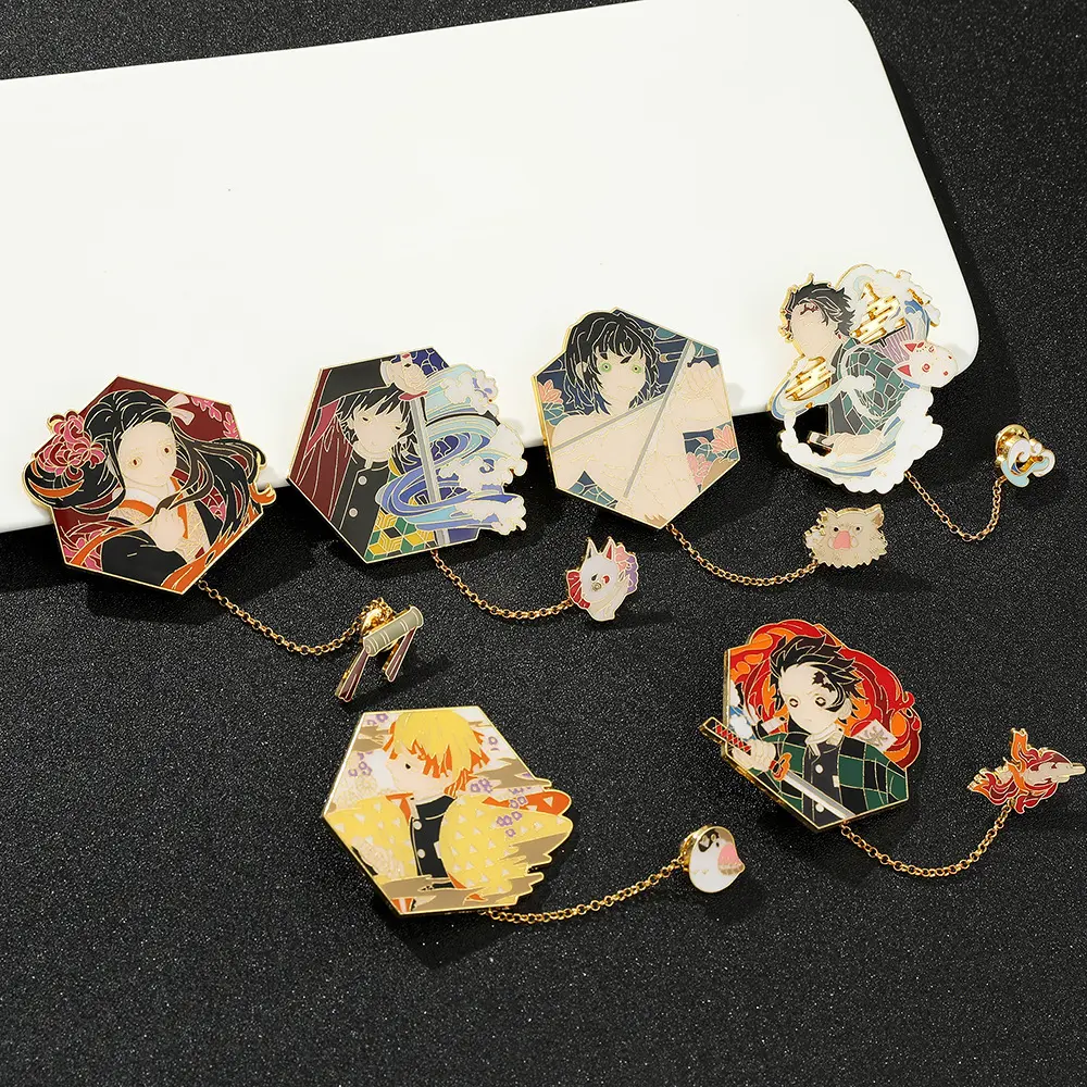 Anime Character Chain Metal Brooch Enamel Lapel Pin Decorative Badge Clothing Accessory Cosplay Ornament Gift For Anime Fans