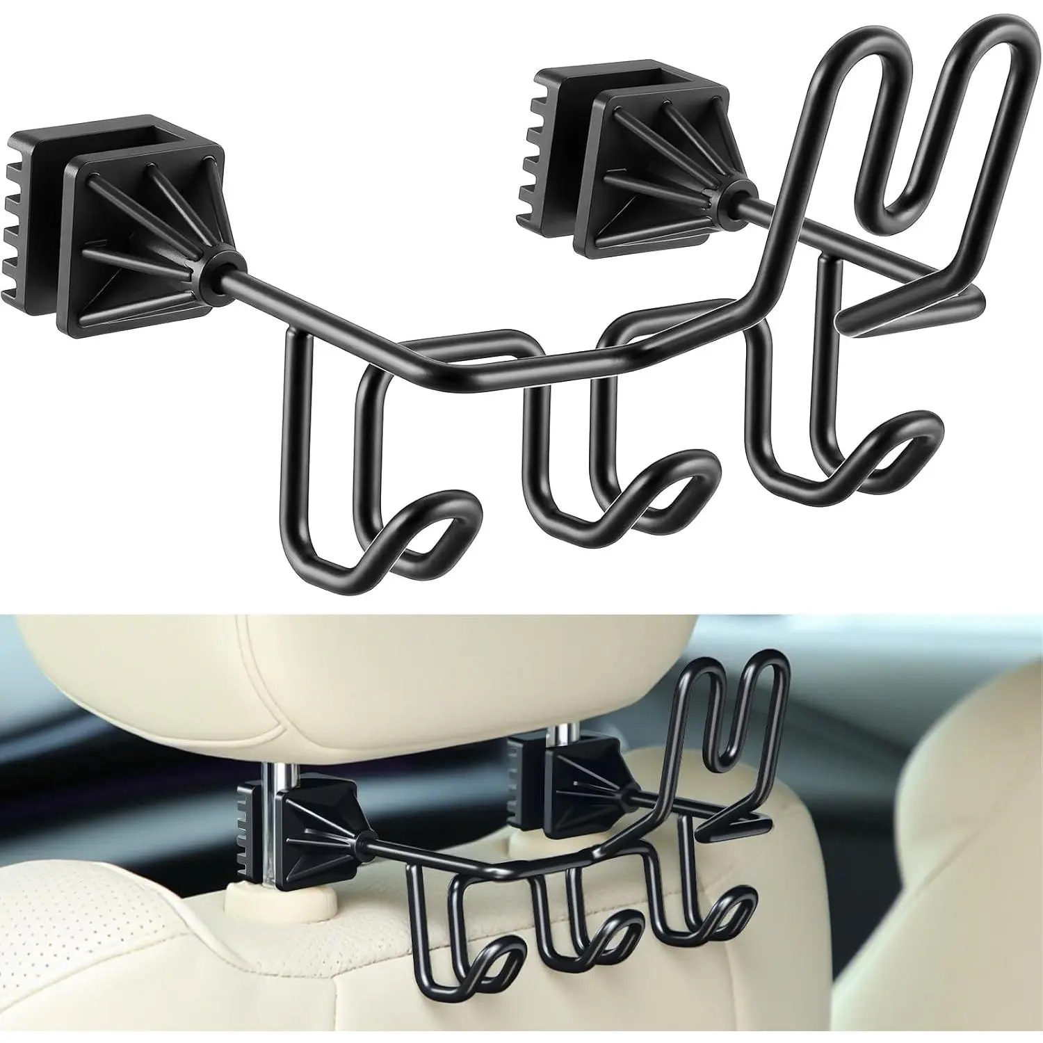 Black Headrest Fit Hard Hat Holder Mounting Rack for Trucks/Cars - Steel Frame, 3 Hooks, Work Gear Organizer for Safety Helmets,Caps,Jackets,Tool Bags - Patent Pending, 1 Pcs Hard Hat Accessory