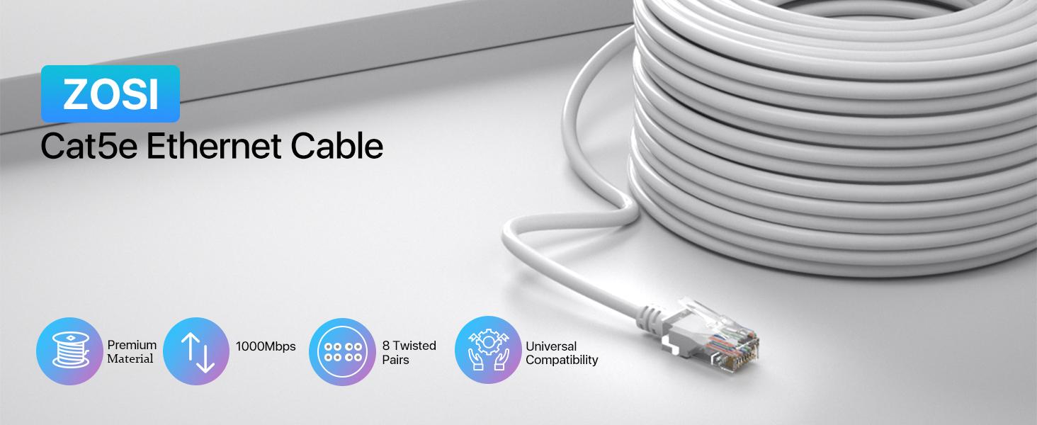 ZOSI Cat5e Ethernet Cable High Speed Network RJ45 Wire Cord for POE Security Cameras System/PoE Switch/Internet Router/Computer/IP Cameras,150ft(45m)/100ft(30m)/60ft(18m)