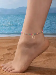 Boho Rainbow Bead Anklet, Customizable Letter Design, Perfect for Parties & Holidays, Stylish Jewelry for Women