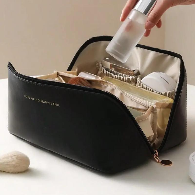 Sleek Luxury Travel Makeup Bag - Large Capacity Portable Handheld | Water-Resistant Multiple Pockets | Travel/Everyday Must-Have