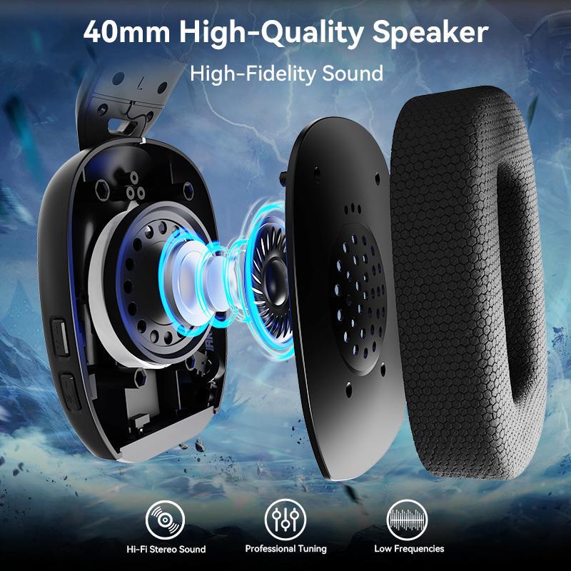 ATTACK SHARK Wireless Gaming Headset, Usb Gamer Headset with Adjustable Dual Mics, 20ms Low Latency, Lightweight Headset with 3 Modes for PC/PS/Phone