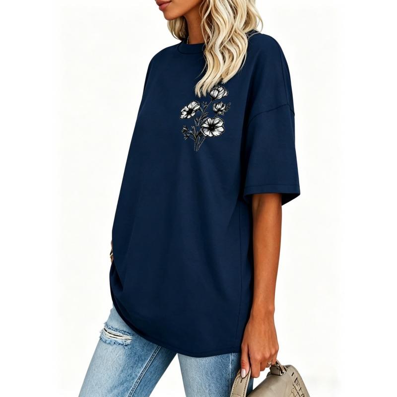 100% Cotton,Printed T-shirt Womens Oversized Short Sleeve,T Shirts Trendy Crew Neck Loose Workout Tee,Casual Summer Tops Cotton,Unisex,Basic,versatile